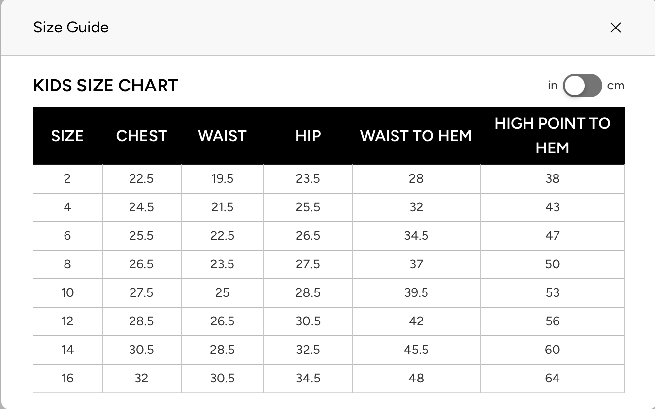 ASHLEY Lauren Size Chart Little Girl Pageant