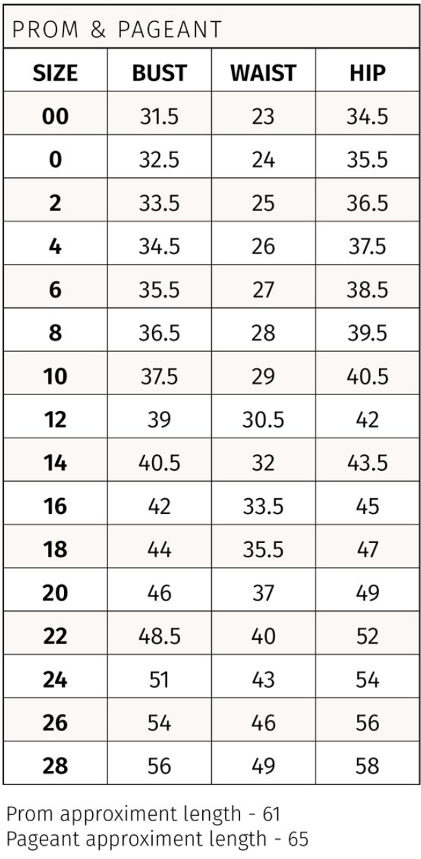 Rachel Allan Size Chart